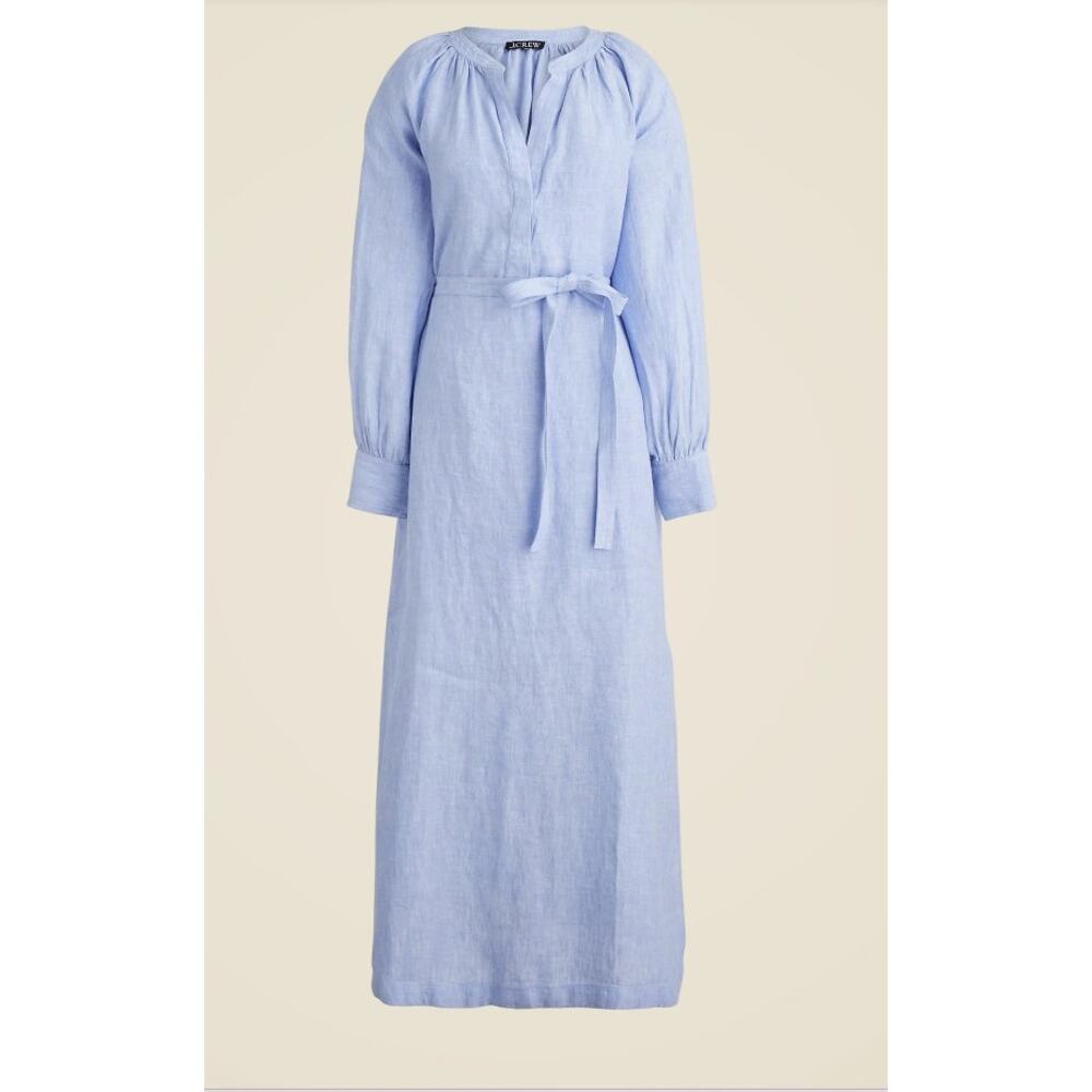 J Crew Linen Cabana Midi Dress Blue Coastal Chic S NWT - Picture 2 of 13
